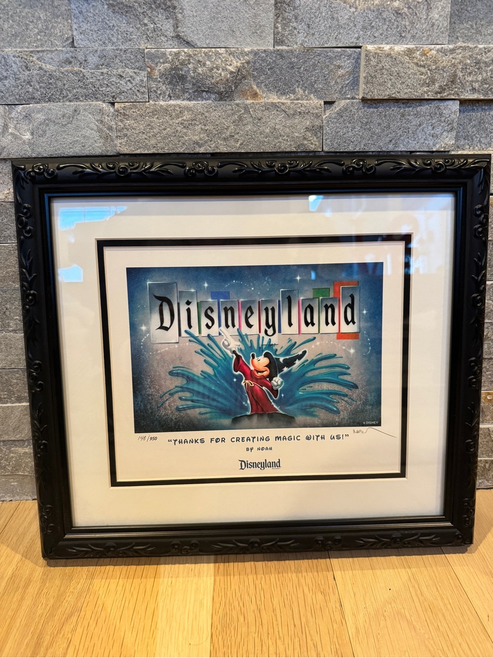 Signed Noah Disneyland Sorcerer Mickey Limited Ed. #148/950 Framed Art w/COA